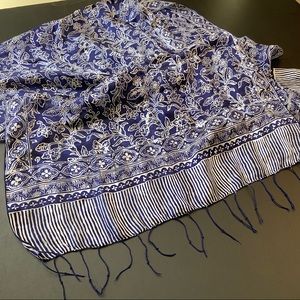 100% silk scarf blue and white